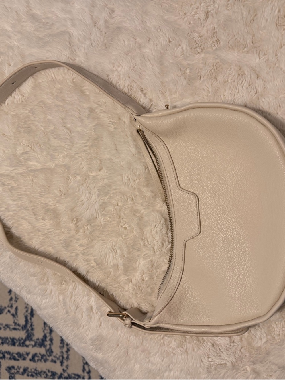 Cream Leather Crescent Shoulder Bag